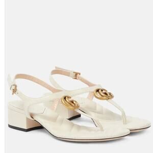 Gucci GG Leather Thong Sandals Mystic White Gold NIB Size 40.5